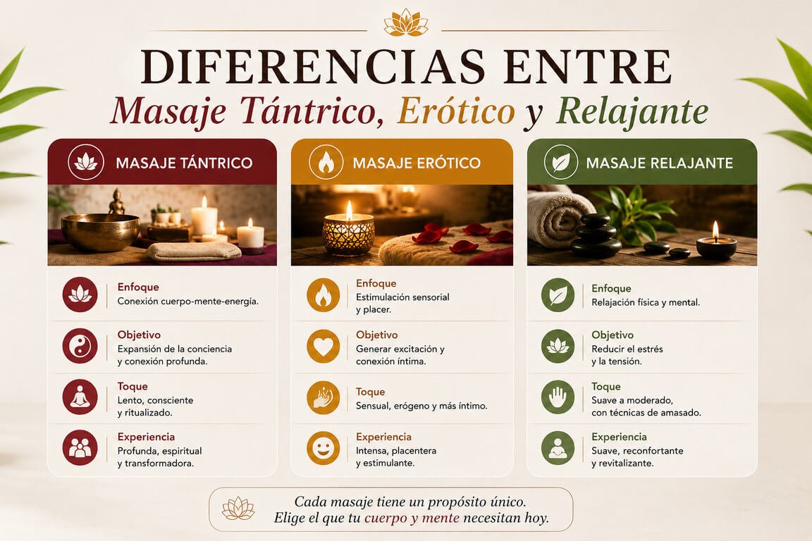 Lee más sobre el artículo Diferencias Entre Masaje Tántrico, Erótico y Relajante: Guía Completa
